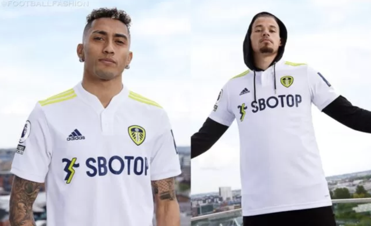 Leeds United's uniform and logo have a combination of colors